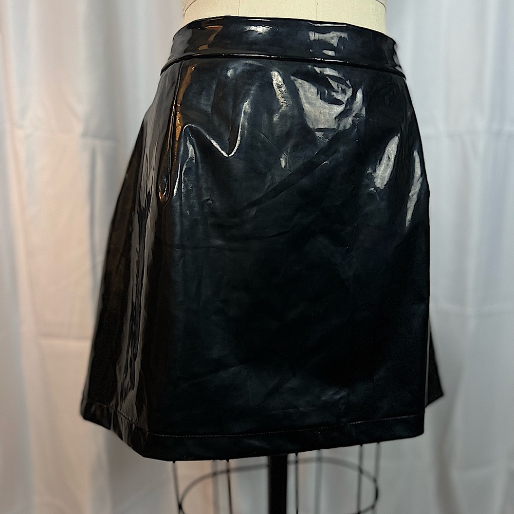 ASOS Vinyl A-Line Mini Skirt with Side Zip, Size 14